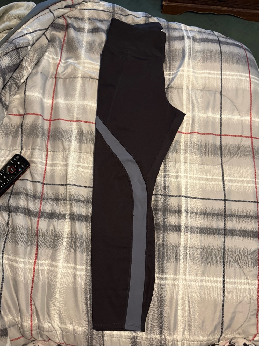 Avia Black Leggings with Gray Side Stripe Large